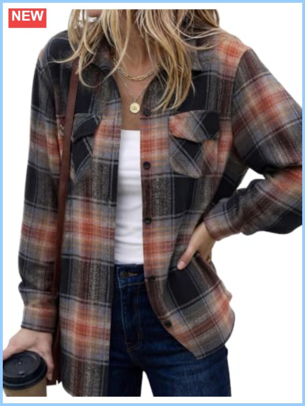 98% Cotton Plaid Flannel Shirt Long Sleeve Button Down Blouse Oversized